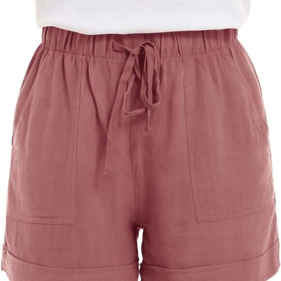 Women Casual Shorts - Pink, Large, Elastic Waist, Pockets, Drawstring, Summer Re - Picture 2 of 4
